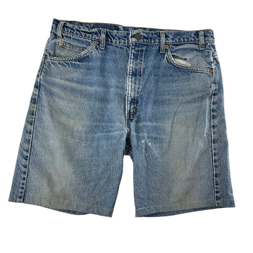 Vintage 90s Levi's 505 Jean Shorts Men's‎ 36 Blue Light Wash Orange Tab Jorts